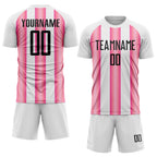 Custom White Black-Pink Stripes Sports Sublimation Soccer Uniform Jersey photo 2