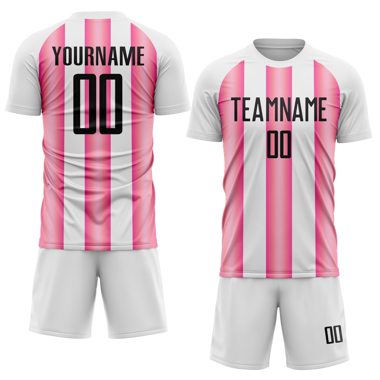 Custom White Black-Pink Stripes Sports Sublimation Soccer Uniform Jersey photo 2
