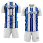 Custom White Blue-Navy Stripes Sports Sublimation Soccer Uniform Jersey photo 2