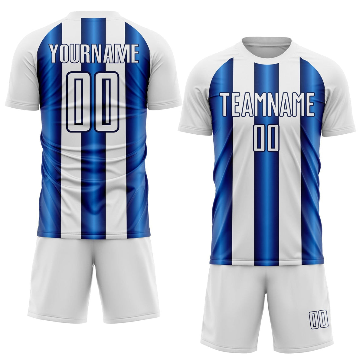 Custom White Blue-Navy Stripes Sports Sublimation Soccer Uniform Jersey photo 2