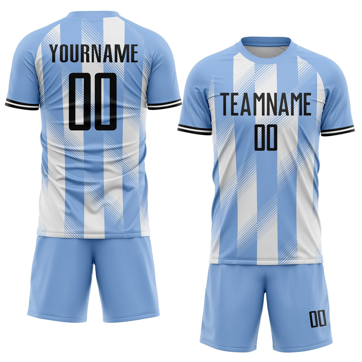 Custom Light Blue Black-White Argentina Stripes Sports Sublimation Soccer Uniform Jersey photo 2