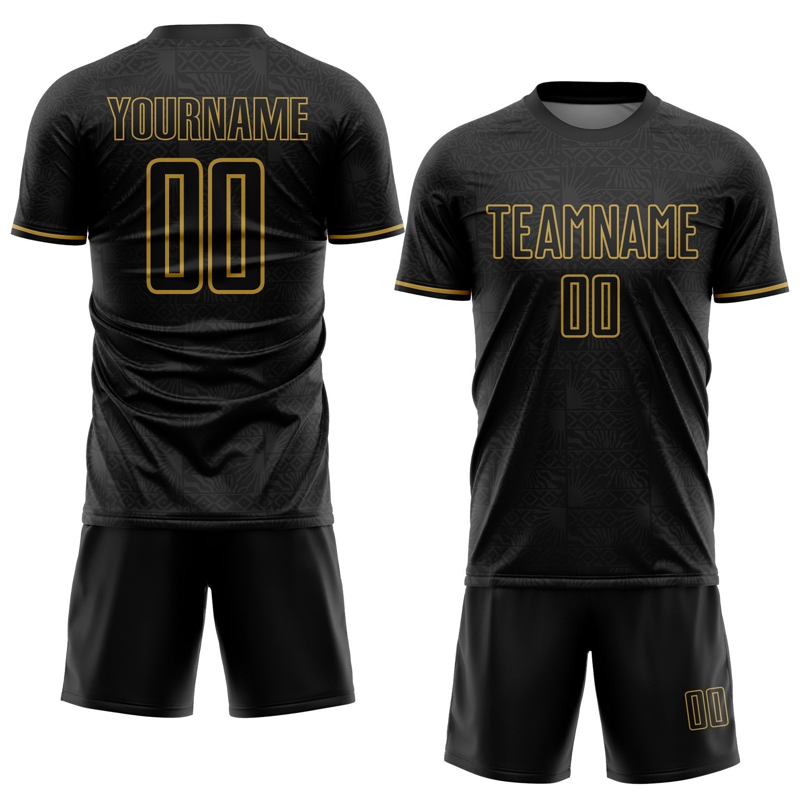 Custom Black Steel Gray-Old Gold Subtle Pattern Sports Sublimation Soccer Uniform Jersey photo 2