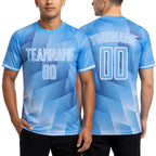 Custom Light Blue Royal-White Argentina Round Sports Sublimation Soccer Uniform Jersey worn front and back