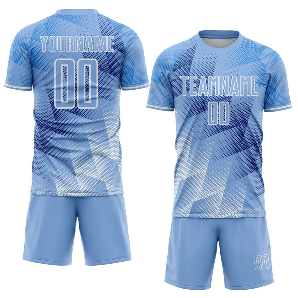 Custom Light Blue Royal-White Argentina Round Sports Sublimation Soccer Uniform Jersey photo 2