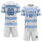 Custom White Light Blue-Black Argentina Stripes Sports Sublimation Soccer Uniform Jersey photo 2