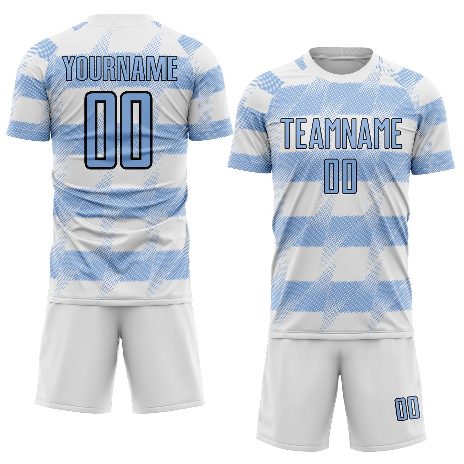 Custom White Light Blue-Black Argentina Stripes Sports Sublimation Soccer Uniform Jersey photo 2