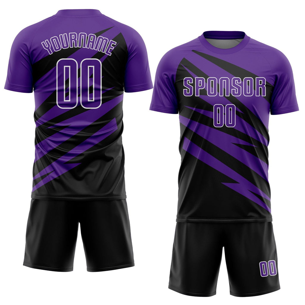 Custom Purple Black-White Abstract Line Sports Sublimation Soccer Uniform Jersey photo 2