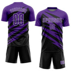 Custom Purple Black-White Abstract Line Sports Sublimation Soccer Uniform Jersey photo 2