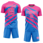 Custom Pink Powder Blue-White Abstract Line Sports Sublimation Soccer Uniform Jersey photo 2