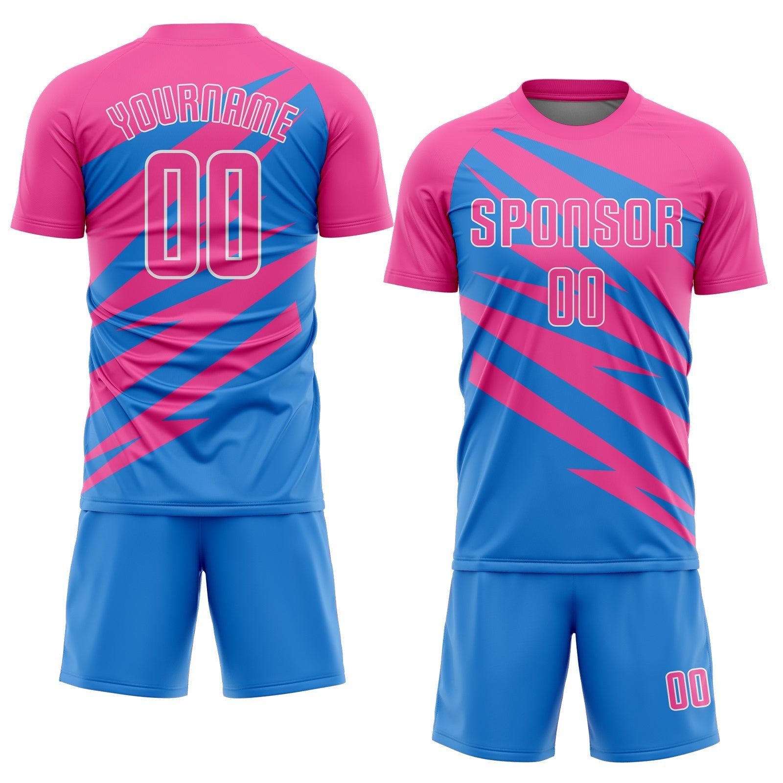 Custom Pink Powder Blue-White Abstract Line Sports Sublimation Soccer Uniform Jersey photo 2