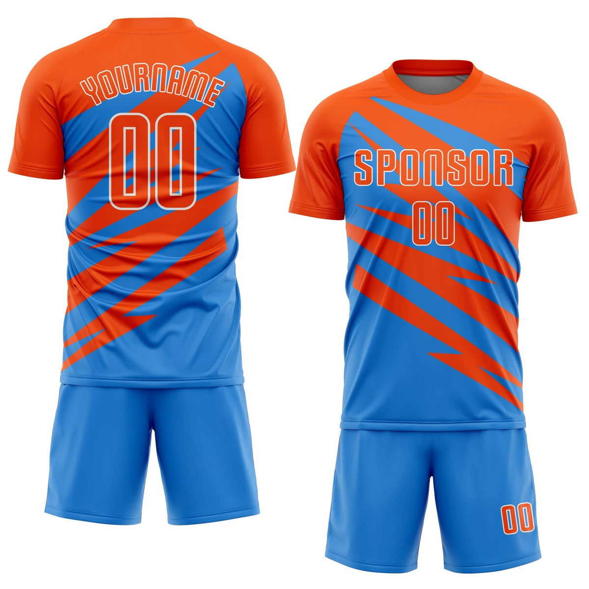 Custom Orange Powder Blue-White Abstract Line Sports Sublimation Soccer Uniform Jersey photo 2
