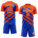 Custom Orange Thunder Blue-White Abstract Line Sports Sublimation Soccer Uniform Jersey photo 2