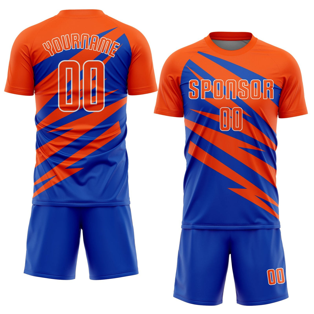 Custom Orange Thunder Blue-White Abstract Line Sports Sublimation Soccer Uniform Jersey photo 2