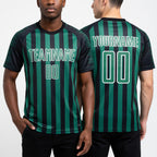 Custom Black Kelly Green-White Stripe Sports Sublimation Soccer Uniform Jersey worn front and back