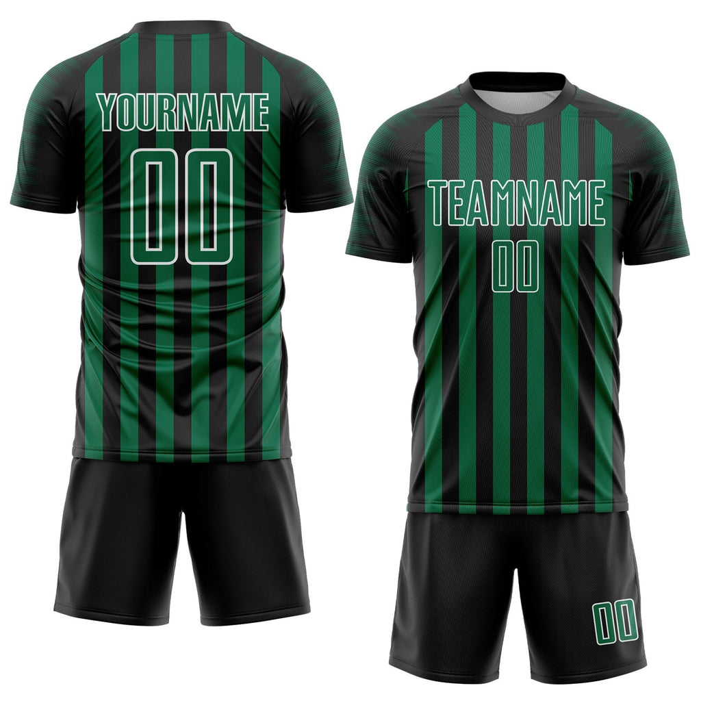 Custom Black Kelly Green-White Stripe Sports Sublimation Soccer Uniform Jersey photo 2