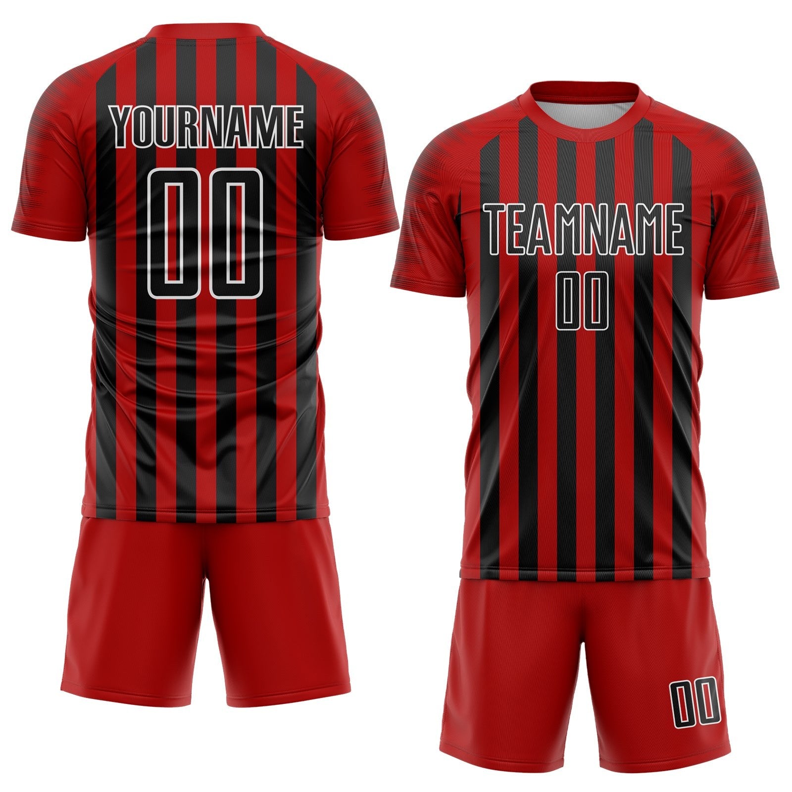 Custom Red Black-White Stripe Sports Sublimation Soccer Uniform Jersey photo 2