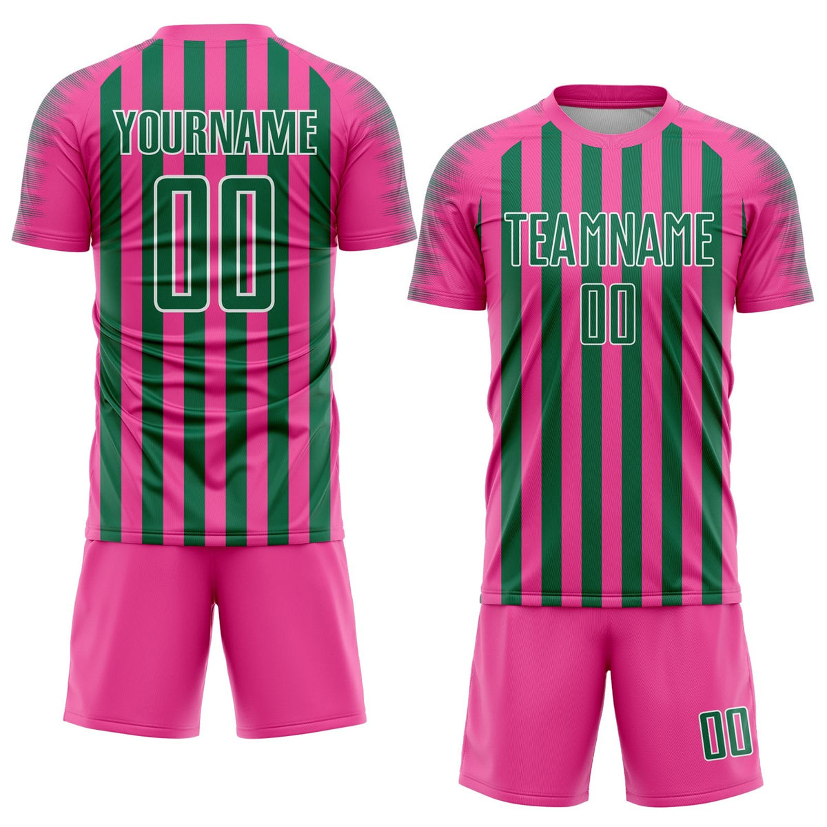 Custom Pink Kelly Green-White Stripe Sports Sublimation Soccer Uniform Jersey photo 2