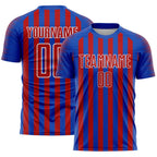 Custom Thunder Blue Red-White Stripe Sports Sublimation Soccer Uniform Jersey