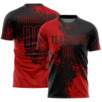 Custom Black Red Abstract Brush Stroke Sports Sublimation Soccer Uniform Jersey