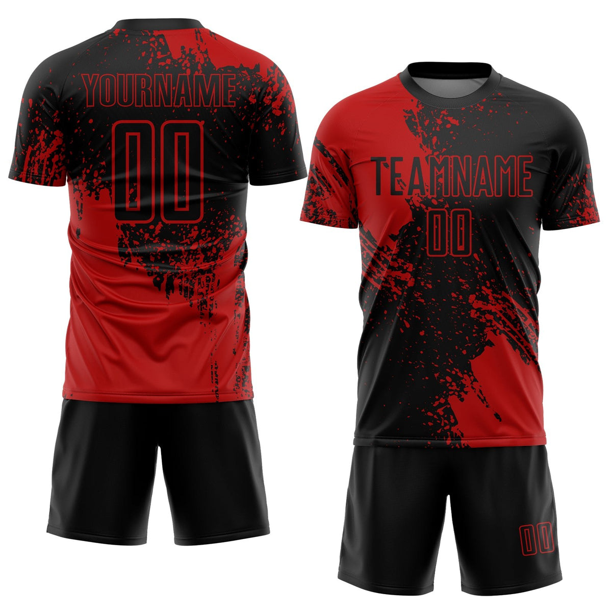 Custom Black Red Abstract Brush Stroke Sports Sublimation Soccer Uniform Jersey photo 2