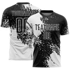 Custom Black White Abstract Brush Stroke Sports Sublimation Soccer Uniform Jersey