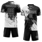 Custom Black White Abstract Brush Stroke Sports Sublimation Soccer Uniform Jersey photo 2
