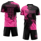 Custom Black Pink Abstract Brush Stroke Sports Sublimation Soccer Uniform Jersey photo 2