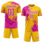 Custom Yellow Deep Pink-White Abstract Brush Stroke Sports Sublimation Soccer Uniform Jersey photo 2