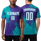 Custom Purple White-Aqua Abstract Brush Stroke Sports Sublimation Soccer Uniform Jersey worn front and back