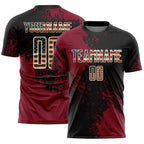 Custom Black Vintage USA Flag Crimson-Cream Abstract Brush Stroke Sports Sublimation Soccer Uniform Jersey
