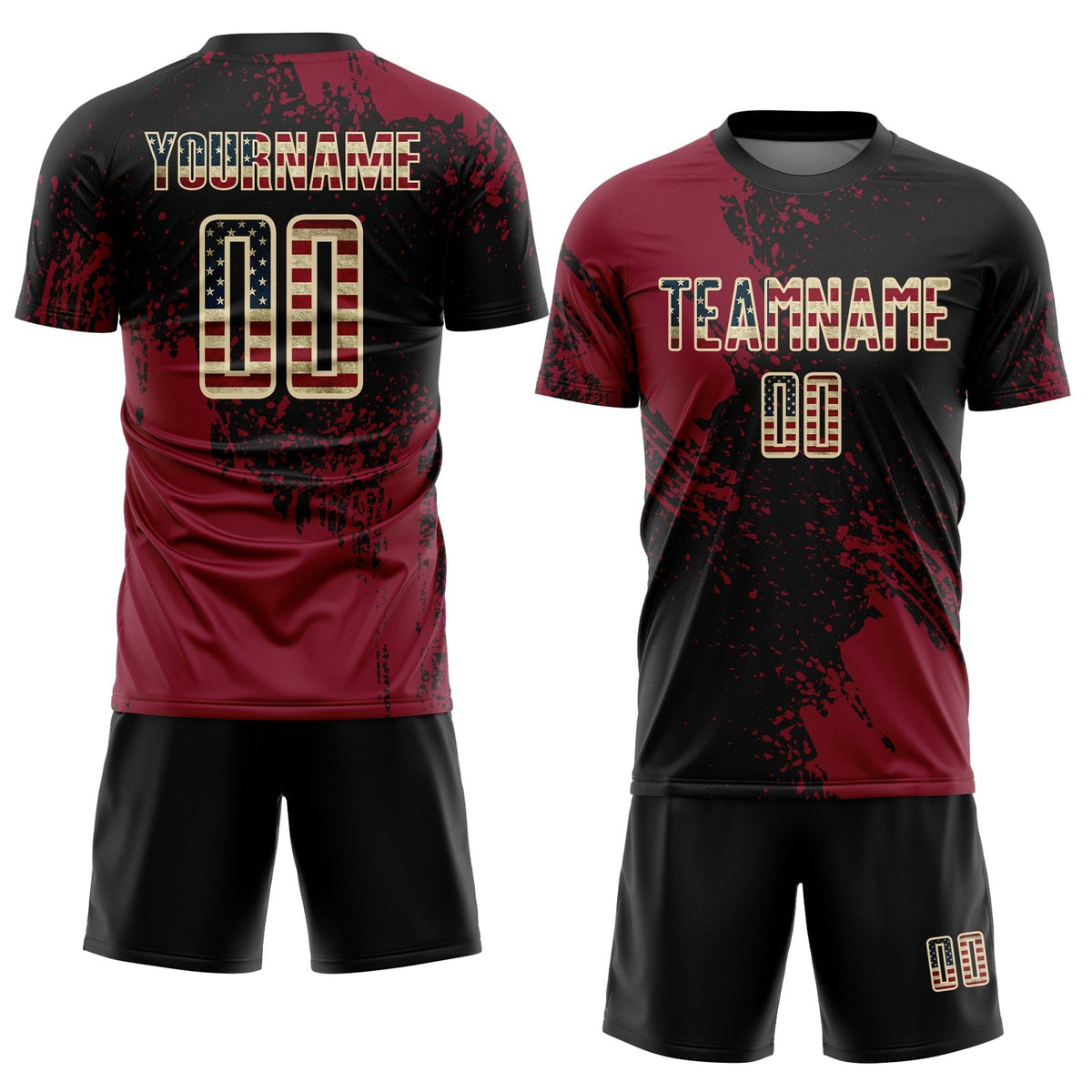 Custom Black Vintage USA Flag Crimson-Cream Abstract Brush Stroke Sports Sublimation Soccer Uniform Jersey photo 2