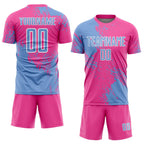 Custom Pink Light Blue-White Abstract Brush Stroke Sports Sublimation Soccer Uniform Jersey photo 2