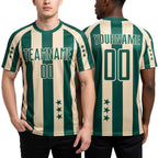 Custom Green Cream Stars And Stripes Sports Sublimation Soccer Uniform Jersey worn front and back