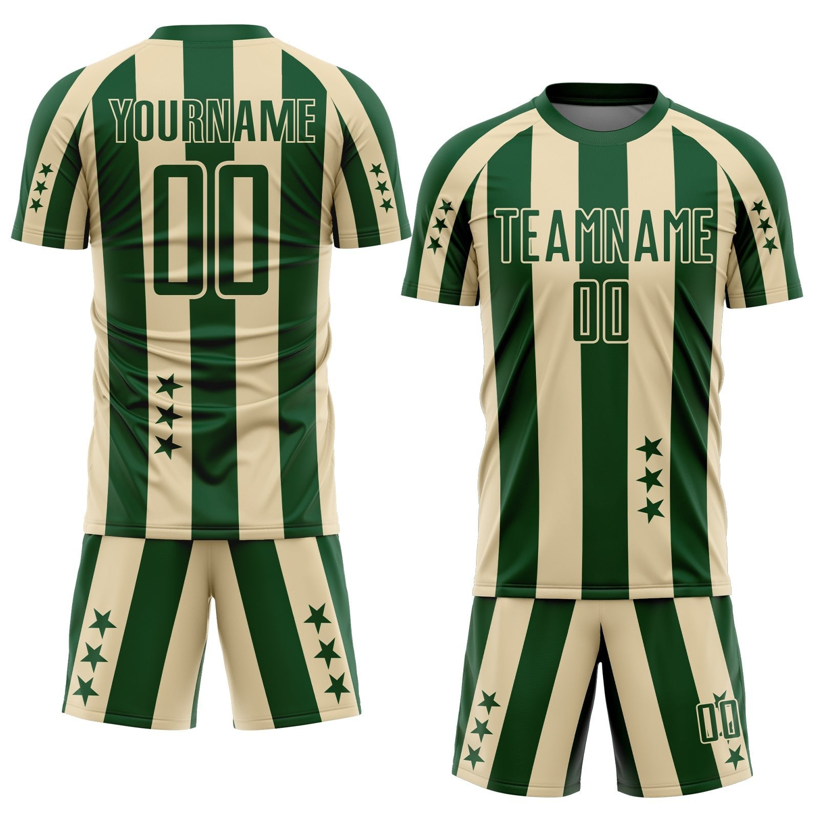 Custom Green Cream Stars And Stripes Sports Sublimation Soccer Uniform Jersey photo 2