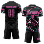Custom Black Pink Teal-White Abstract Geometric Stripes Sports Sublimation Soccer Uniform Jersey photo 2
