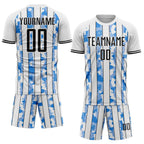 Custom White Black-Light Blue Camo Stripe Sports Sublimation Soccer Uniform Jersey photo 2