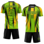 Custom Neon Green Black-Yellow Diagonal Stripe Sports Sublimation Soccer Uniform Jersey photo 2