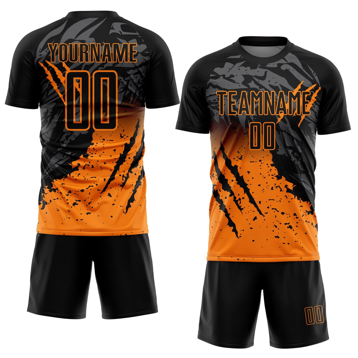 Custom Black Bay Orange Gradient Claw Mark Splatter Sports Sublimation Soccer Uniform Jersey photo 2