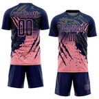 Custom Navy Medium Pink Gradient Claw Mark Splatter Sports Sublimation Soccer Uniform Jersey photo 2