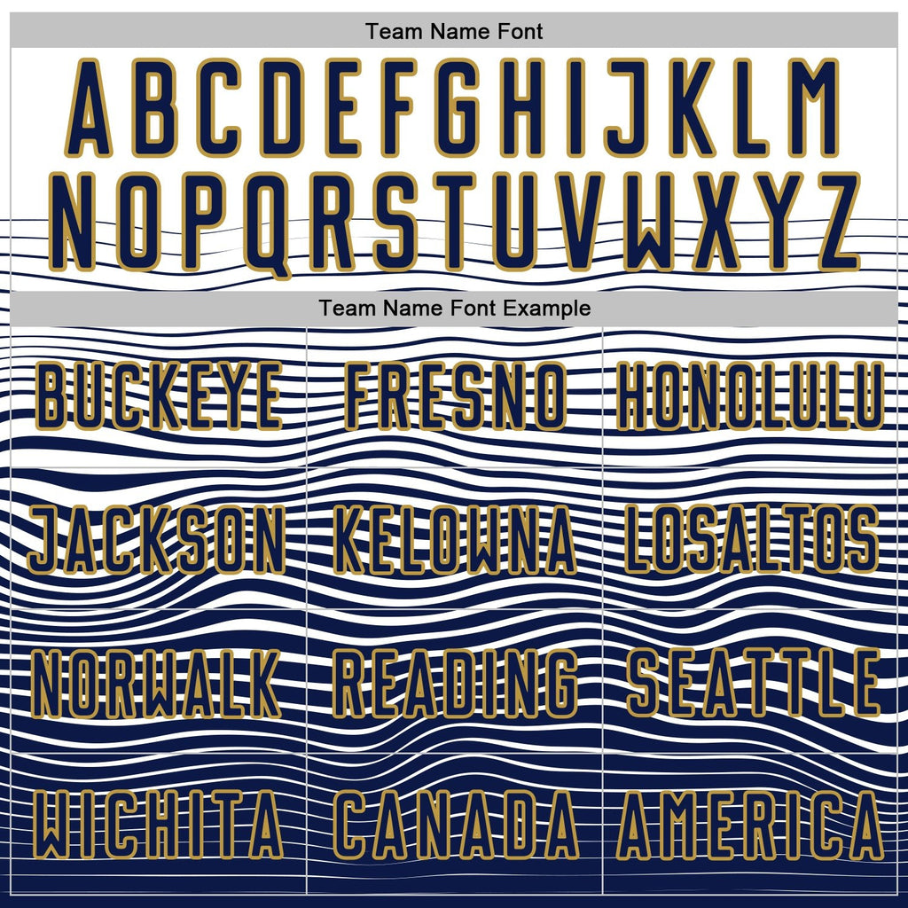 Custom White Navy-Old Gold Gradient Wave Line Sports Sublimation Soccer Uniform Jersey photo 4