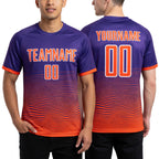 Custom Purple Orange-White Gradient Wave Line Sports Sublimation Soccer Uniform Jersey worn front and back