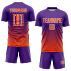 Custom Purple Orange-White Gradient Wave Line Sports Sublimation Soccer Uniform Jersey photo 2