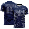 Custom Navy White Lightning Electric Veins Sublimation Soccer Uniform Jersey