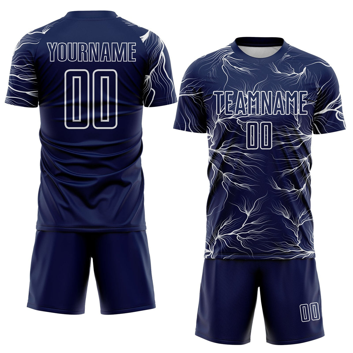 Custom Navy White Lightning Electric Veins Sublimation Soccer Uniform Jersey photo 2