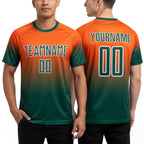 Custom Orange Green-White Fade Fashion Sublimation Soccer Uniform Jersey worn front and back