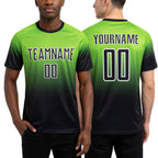 Custom Neon Green Black-White Fade Fashion Sublimation Soccer Uniform Jersey worn front and back
