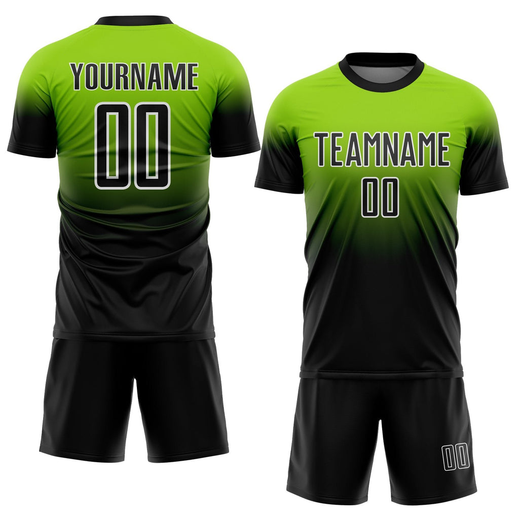 Custom Neon Green Black-White Fade Fashion Sublimation Soccer Uniform Jersey photo 2