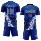 Custom Royal White-Black Dripping Splatter Cracked Texture Sublimation Soccer Uniform Jersey photo 2