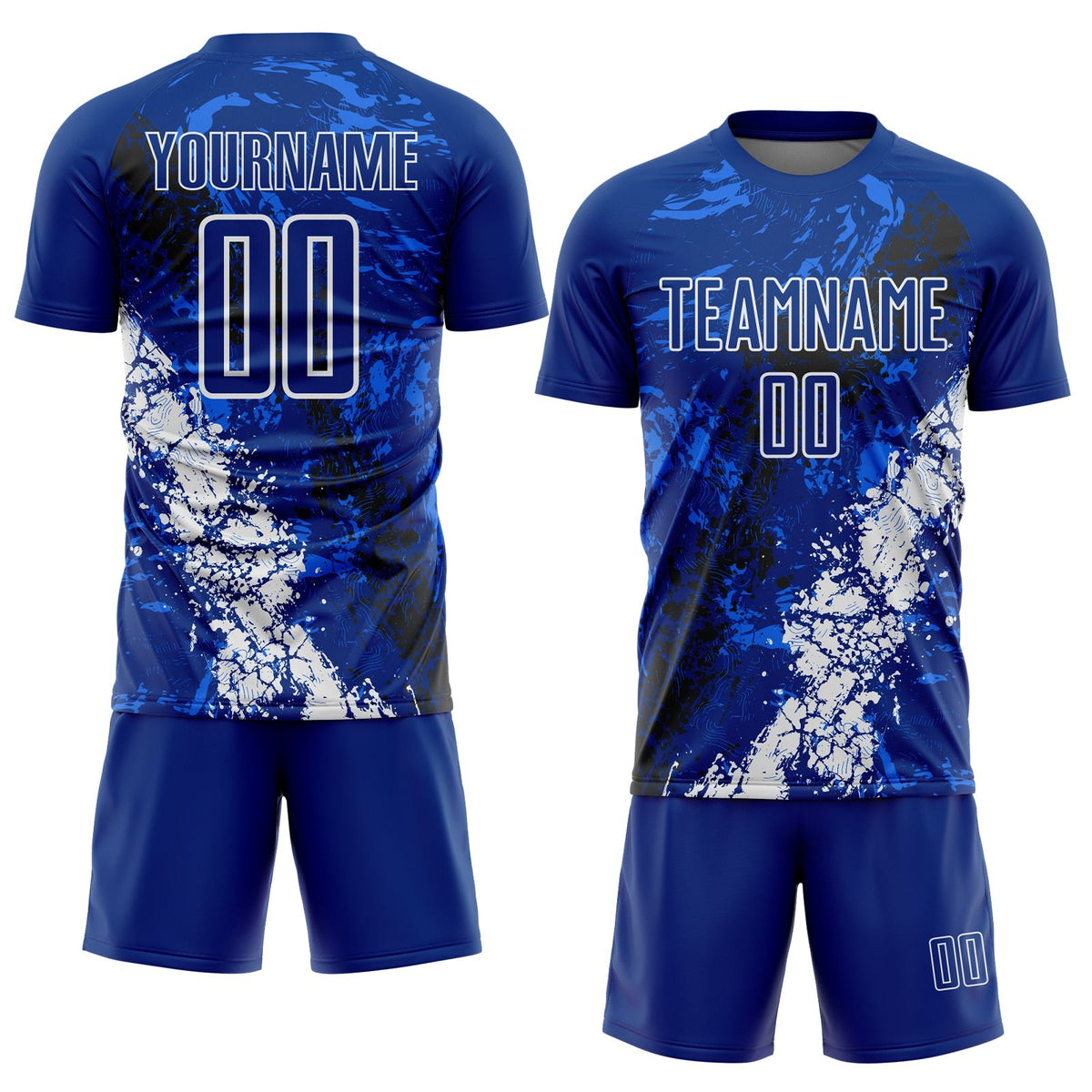 Custom Royal White-Black Dripping Splatter Cracked Texture Sublimation Soccer Uniform Jersey photo 2