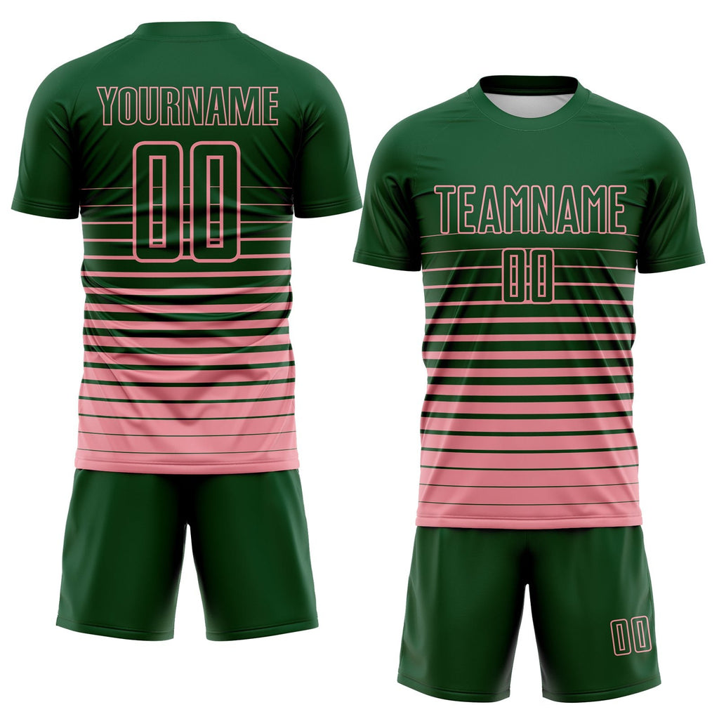 Custom Green Medium Pink Gradient Pinstripe Sublimation Soccer Uniform Jersey photo 2